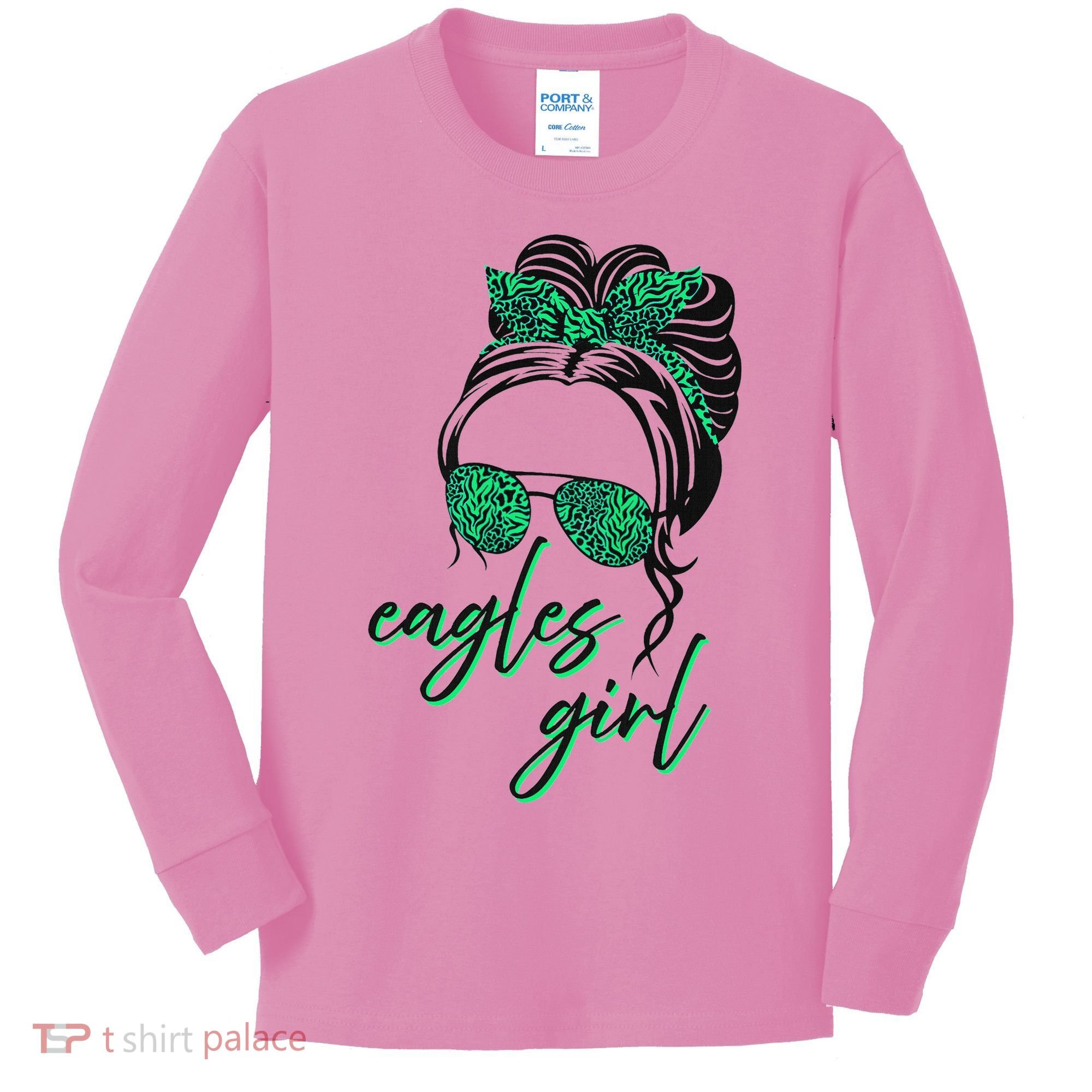Eagles Girl Messy Bun Kids Long Sleeve Shirt