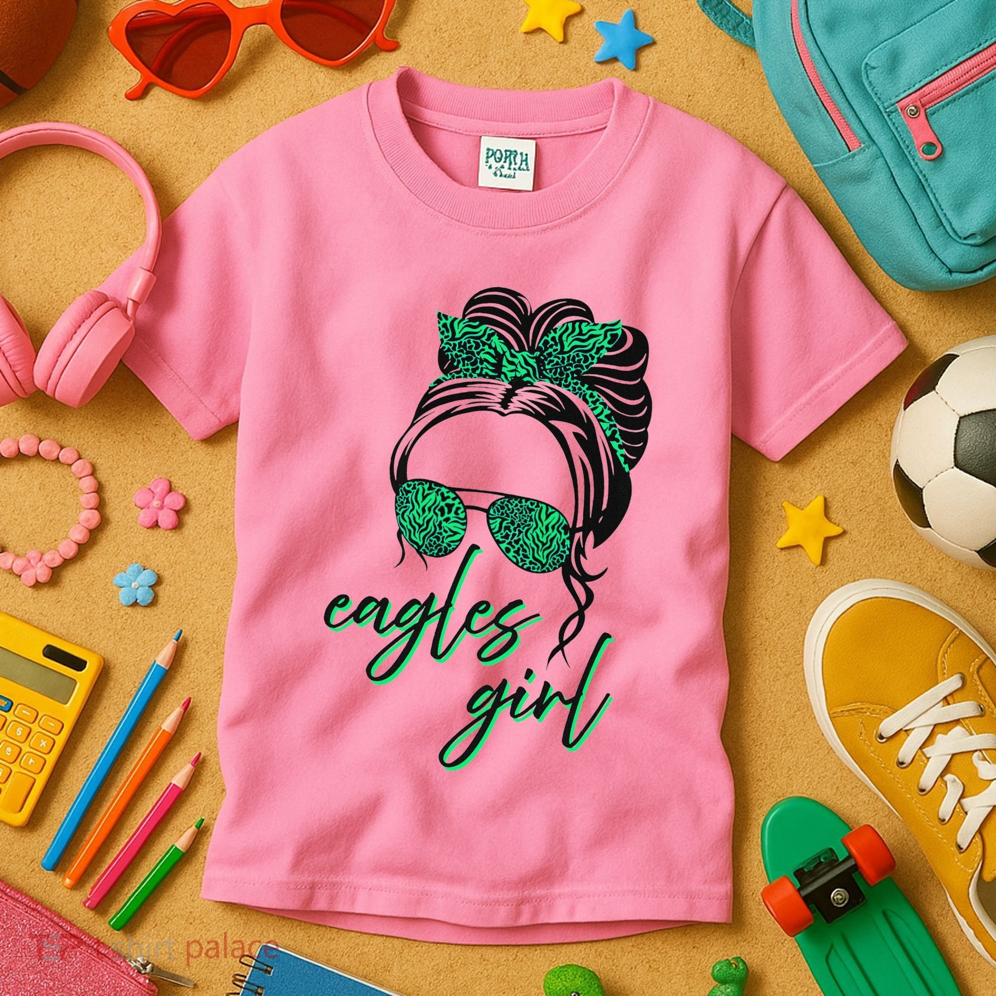 Eagles Girl Messy Bun Kids T-Shirt