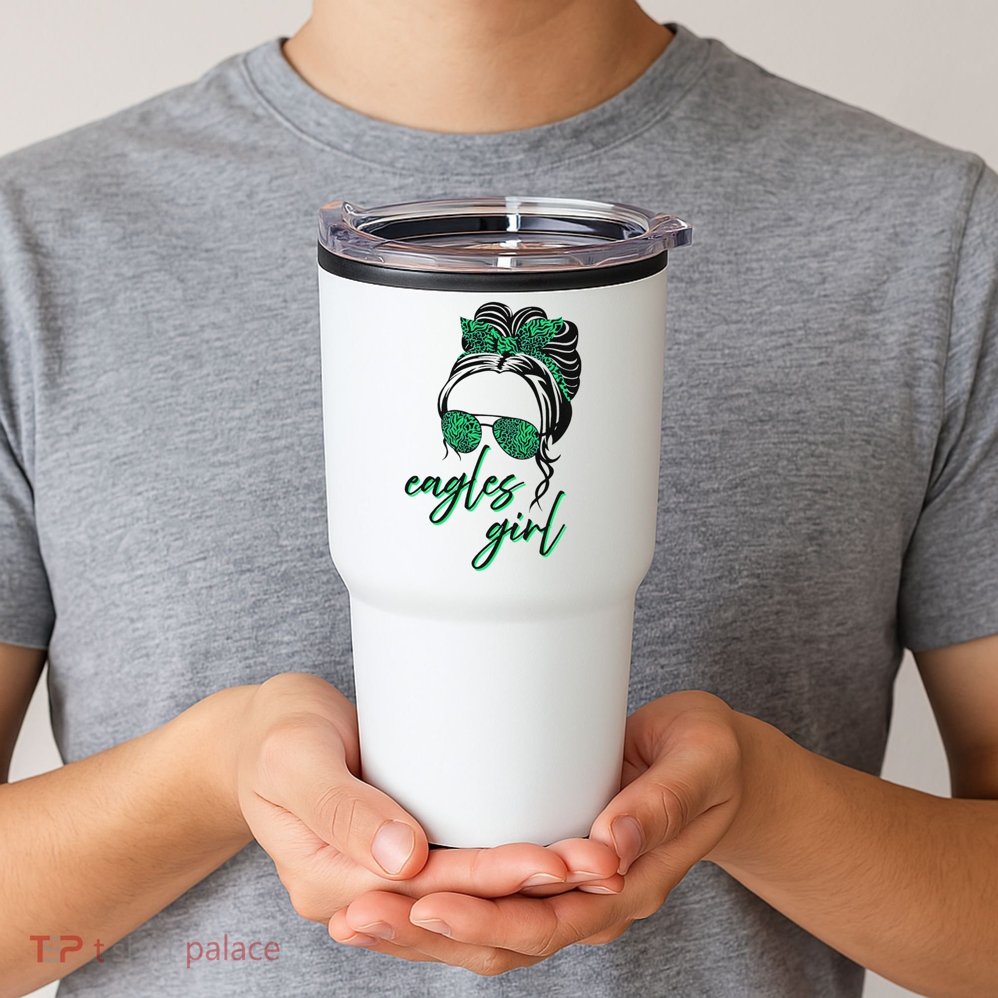 Eagles Girl Messy Bun Tumbler