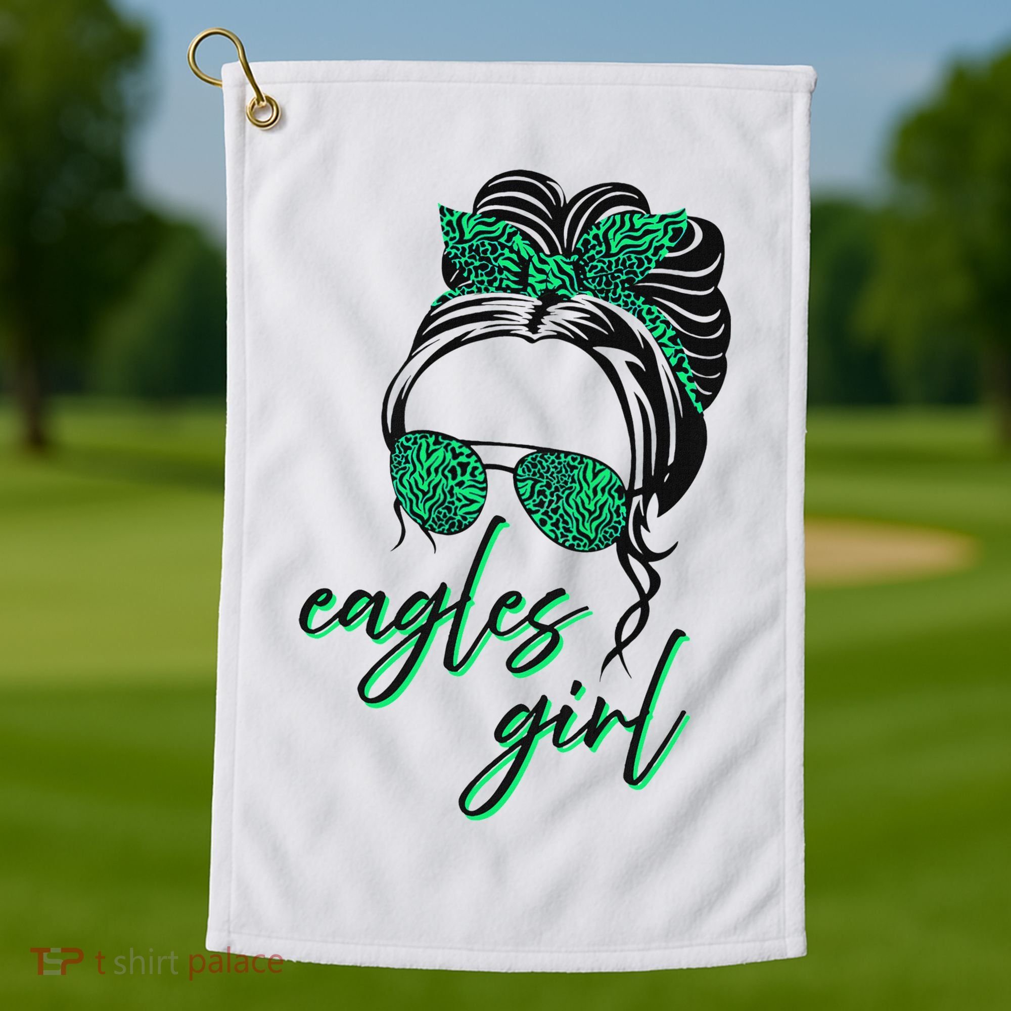 Eagles Girl Messy Bun Golf Towel