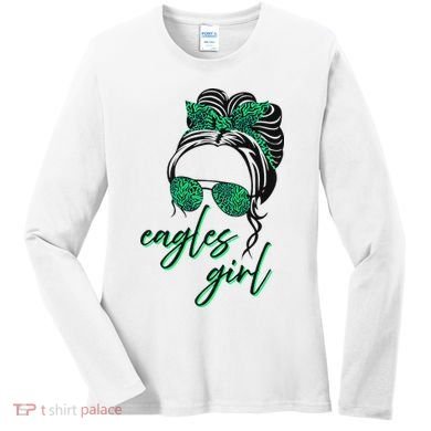 Eagles Girl Messy Bun Women's Long Sleeve Shirt