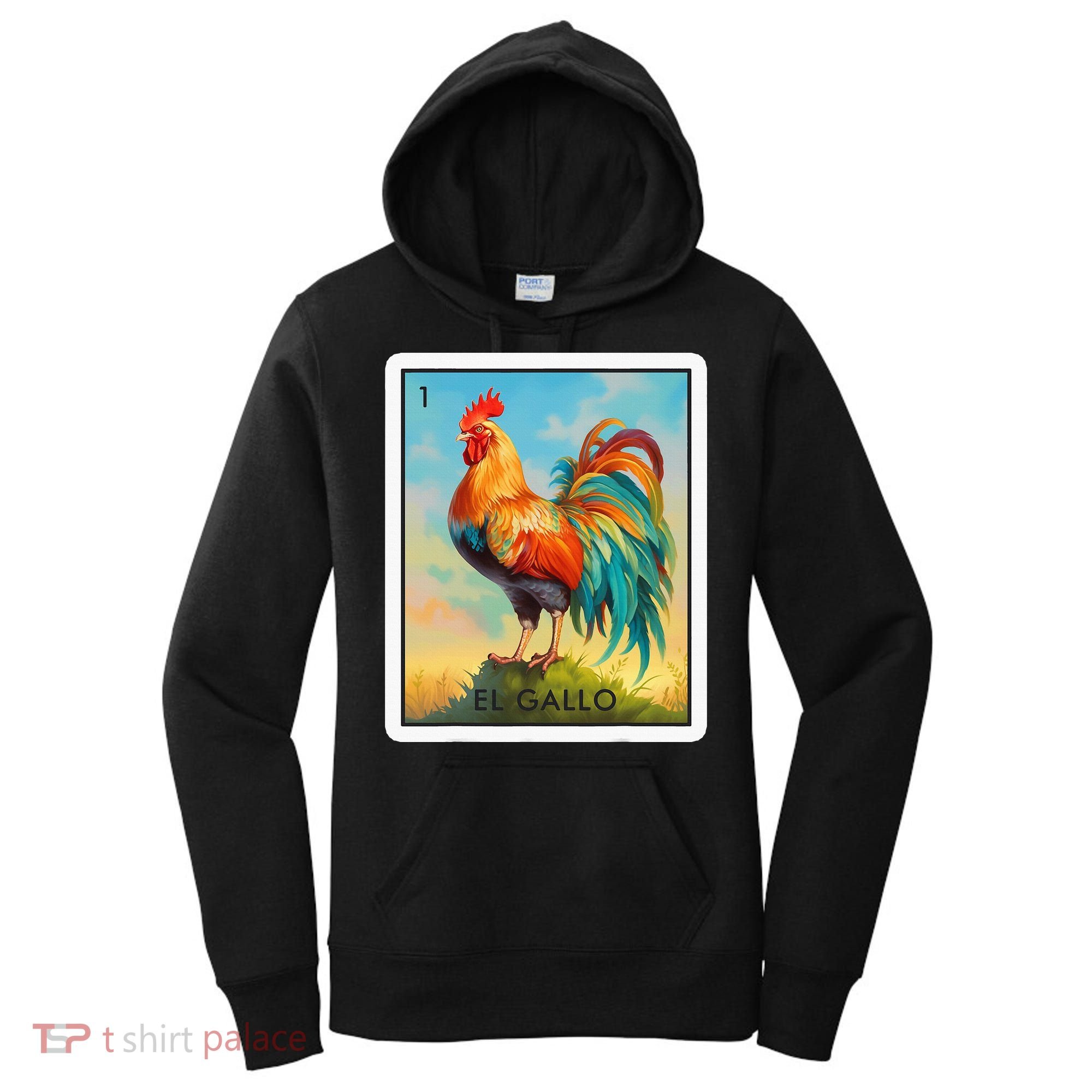 El Gallo Mexican Lottery Bingo Game Traditional Rooster Card Women's Hoodie