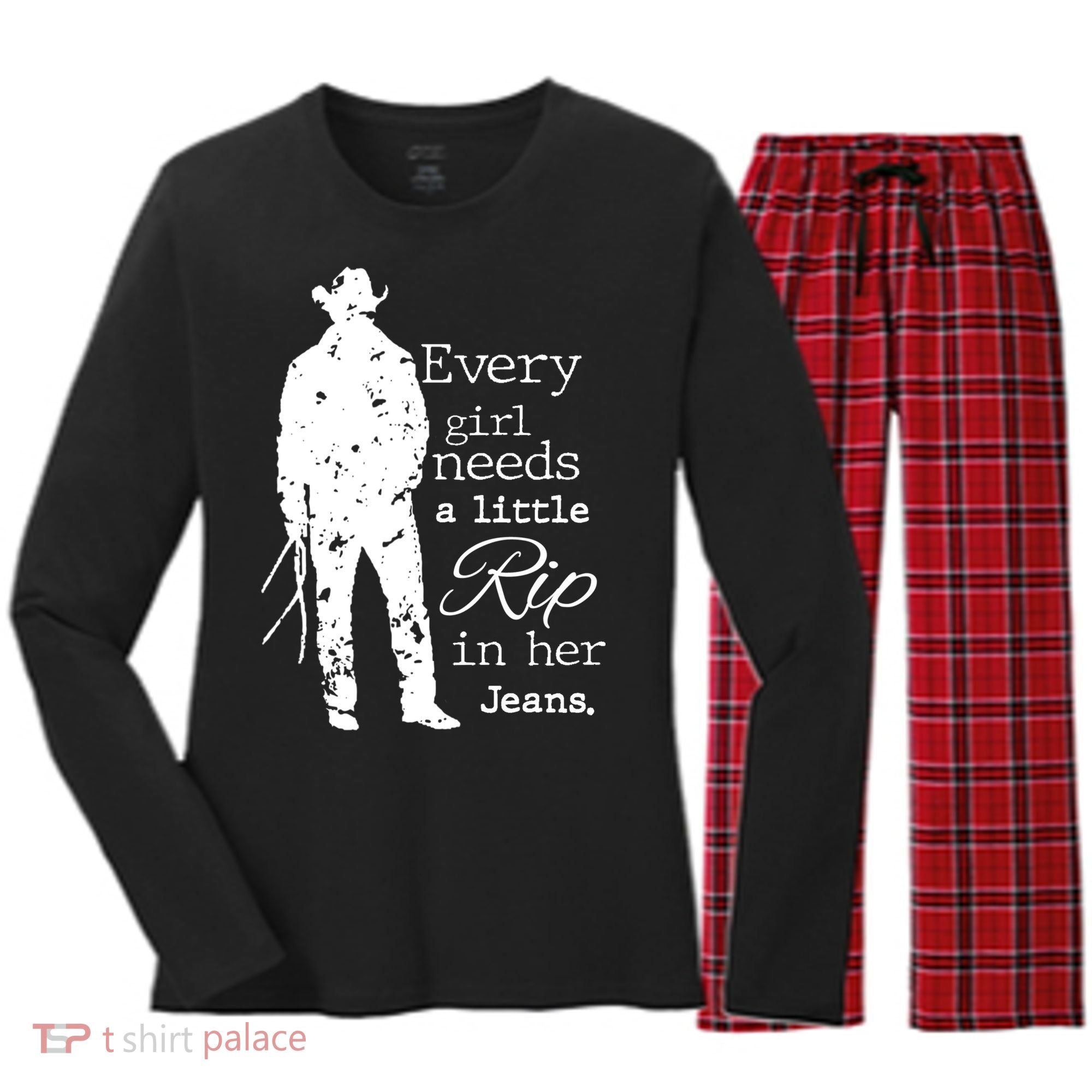 Every Girl Needs A Little Rip In Her Jeans Women's Long Sleeve Flannel Pajama Set 