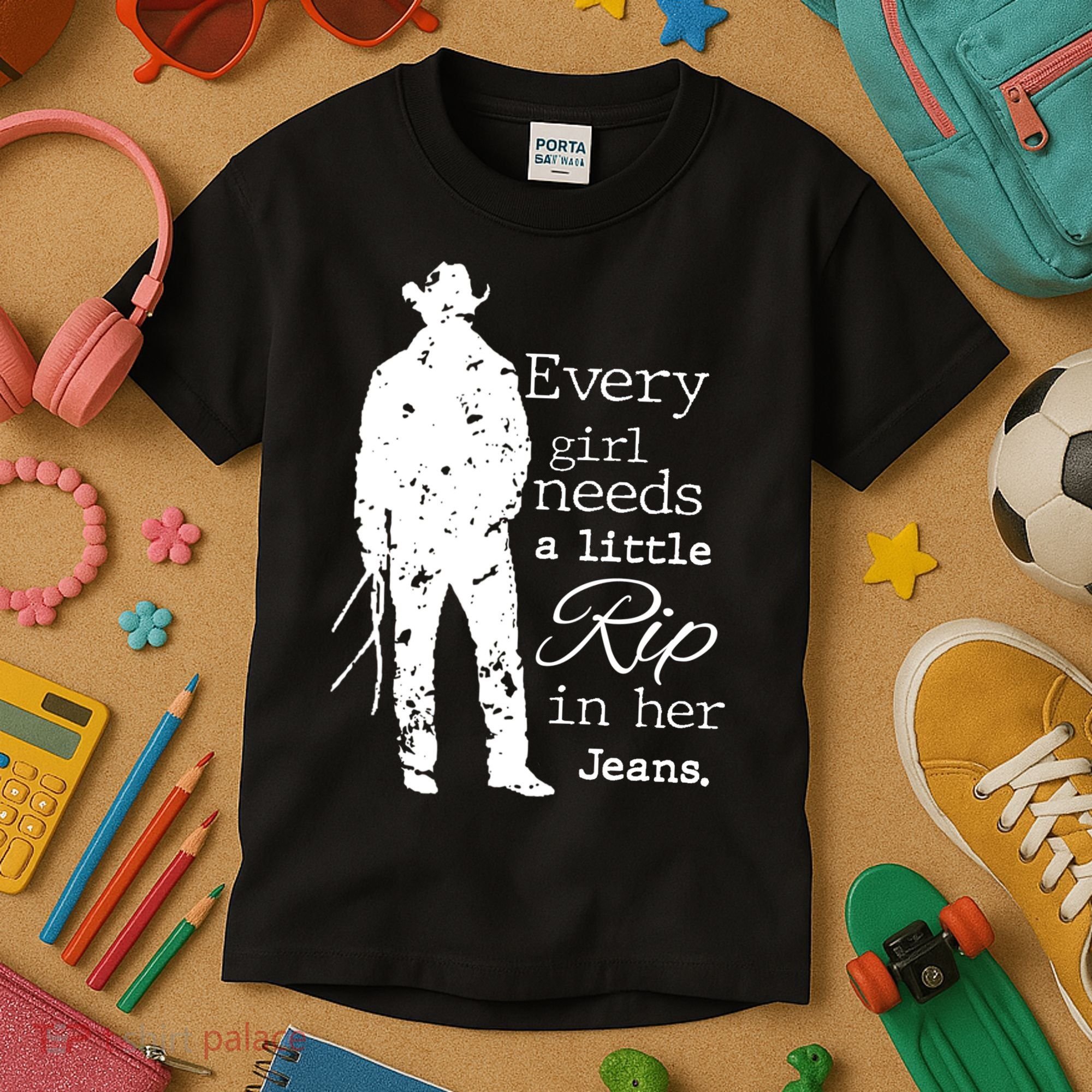 Every Girl Needs A Little Rip In Her Jeans Kids T-Shirt