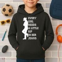 Every Girl Needs A Little Rip In Her Jeans Kids Hoodie thumb 2