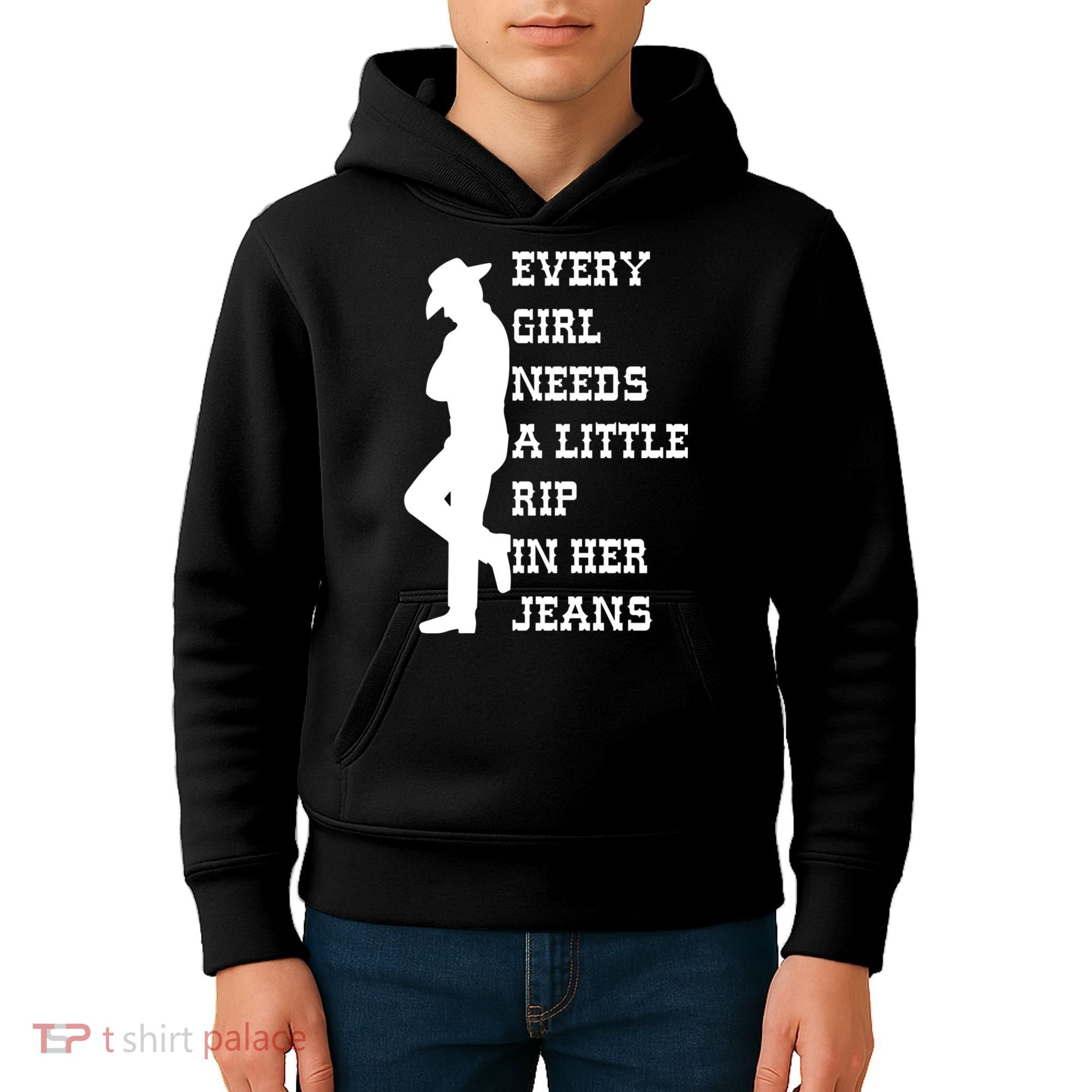 Every Girl Needs A Little Rip In Her Jeans Kids Hoodie