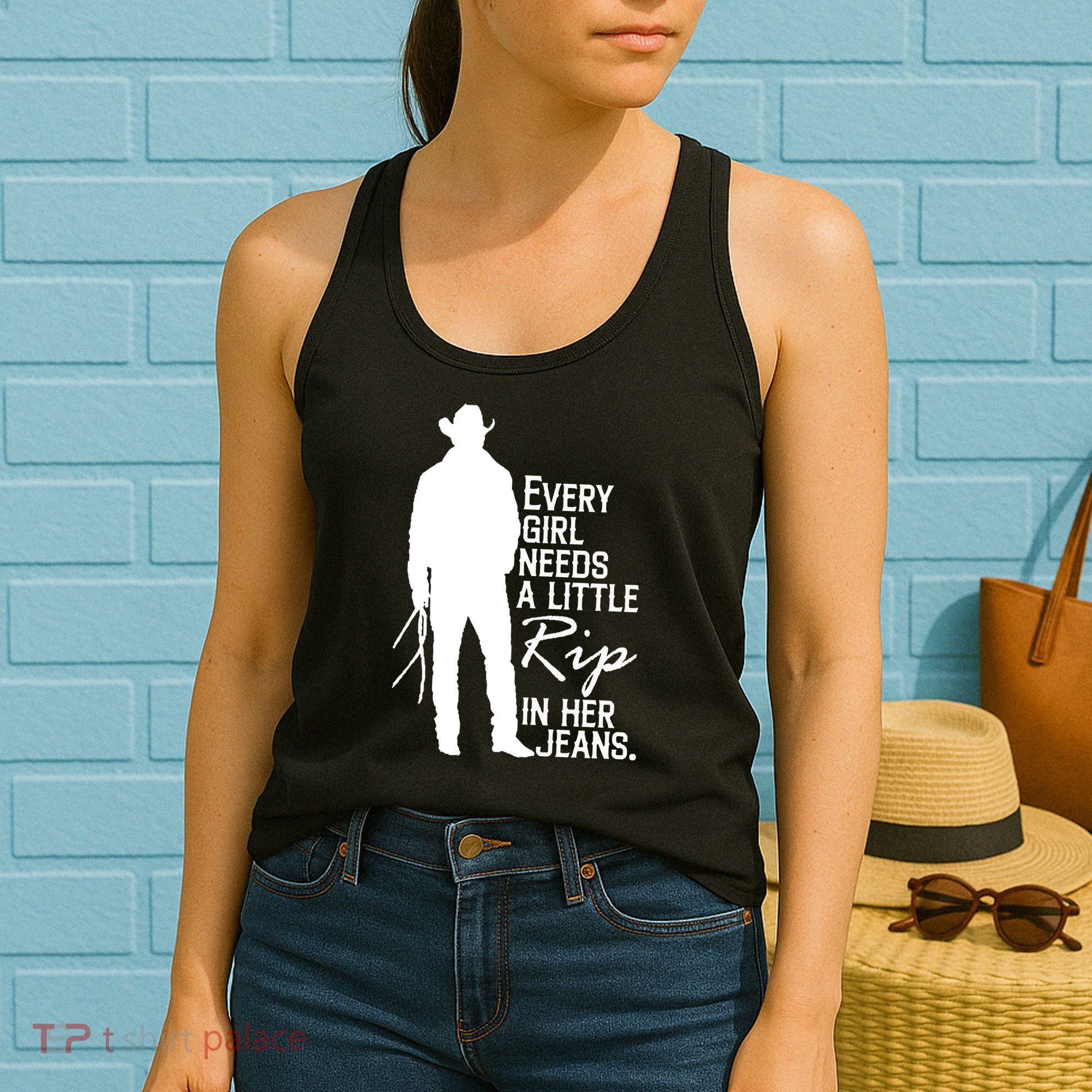 Every Girl Needs A Little RIP In Her Jeans Funny Cowboy Women's Tank Top