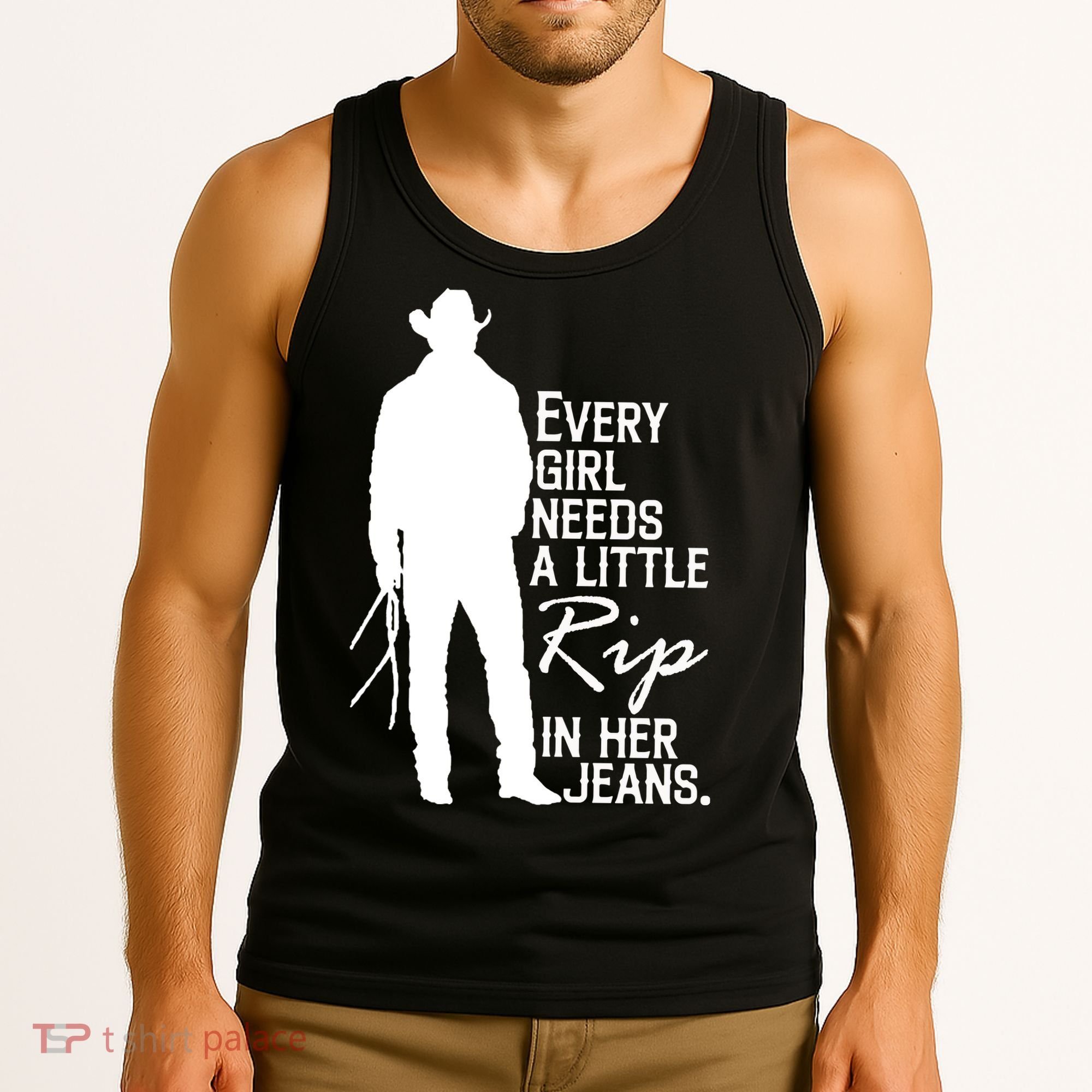 Every Girl Needs A Little RIP In Her Jeans Funny Cowboy Tank Top
