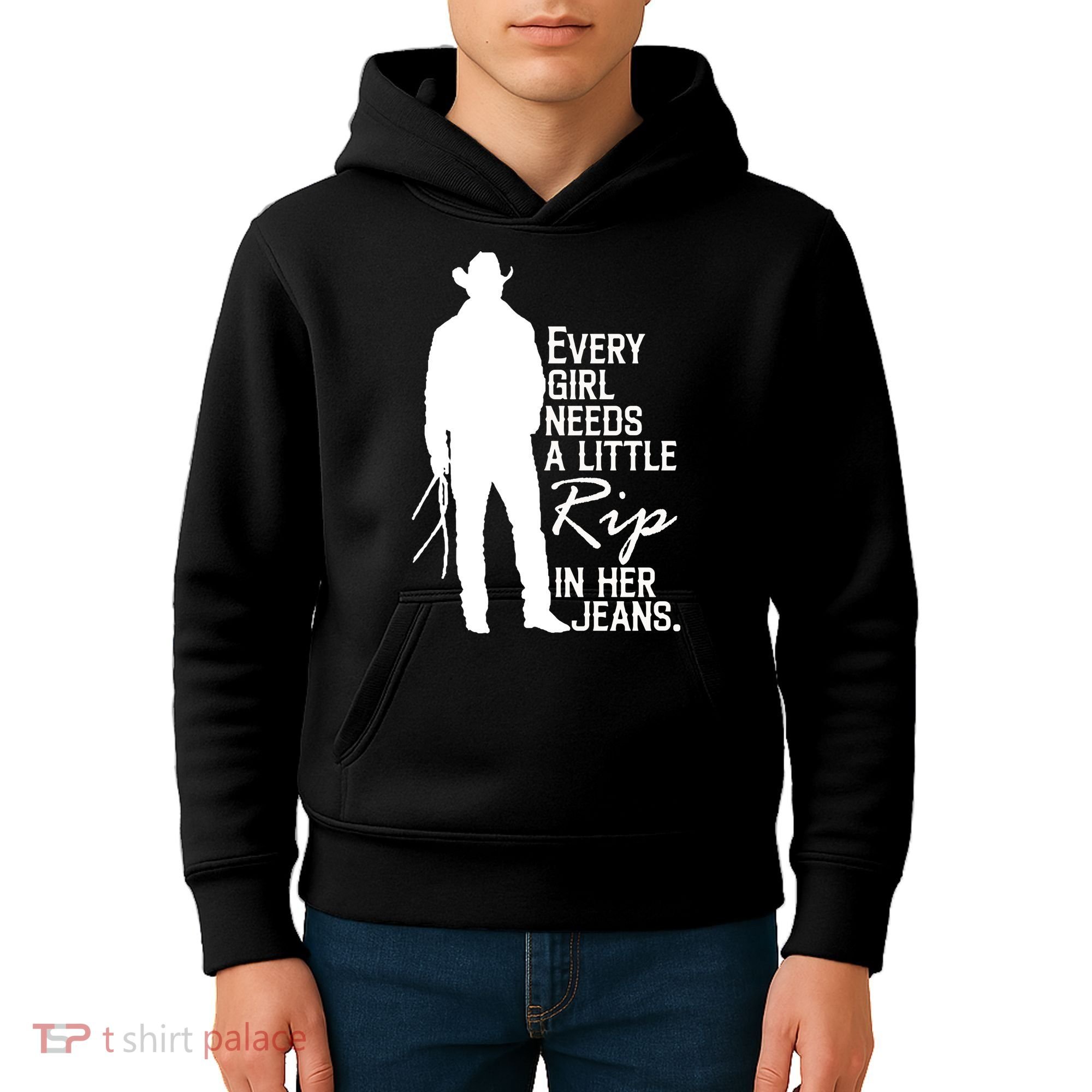 Every Girl Needs A Little RIP In Her Jeans Funny Cowboy Kids Hoodie
