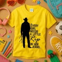 Every Girl Needs A Little RIP In Her Jeans Funny Cowboy Kids T-Shirt thumb 3