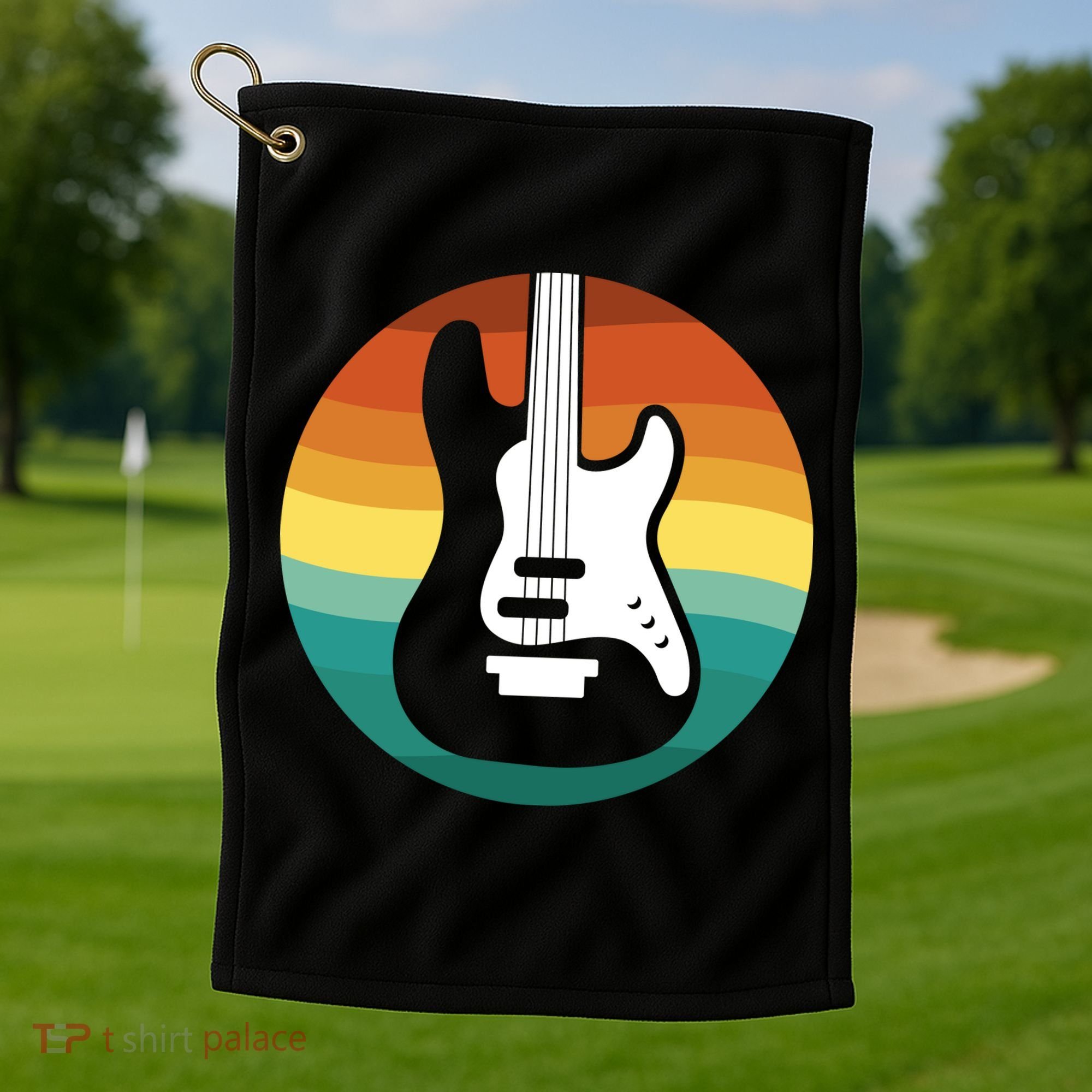 Electric Guitar Retro Sunset Golf Towel