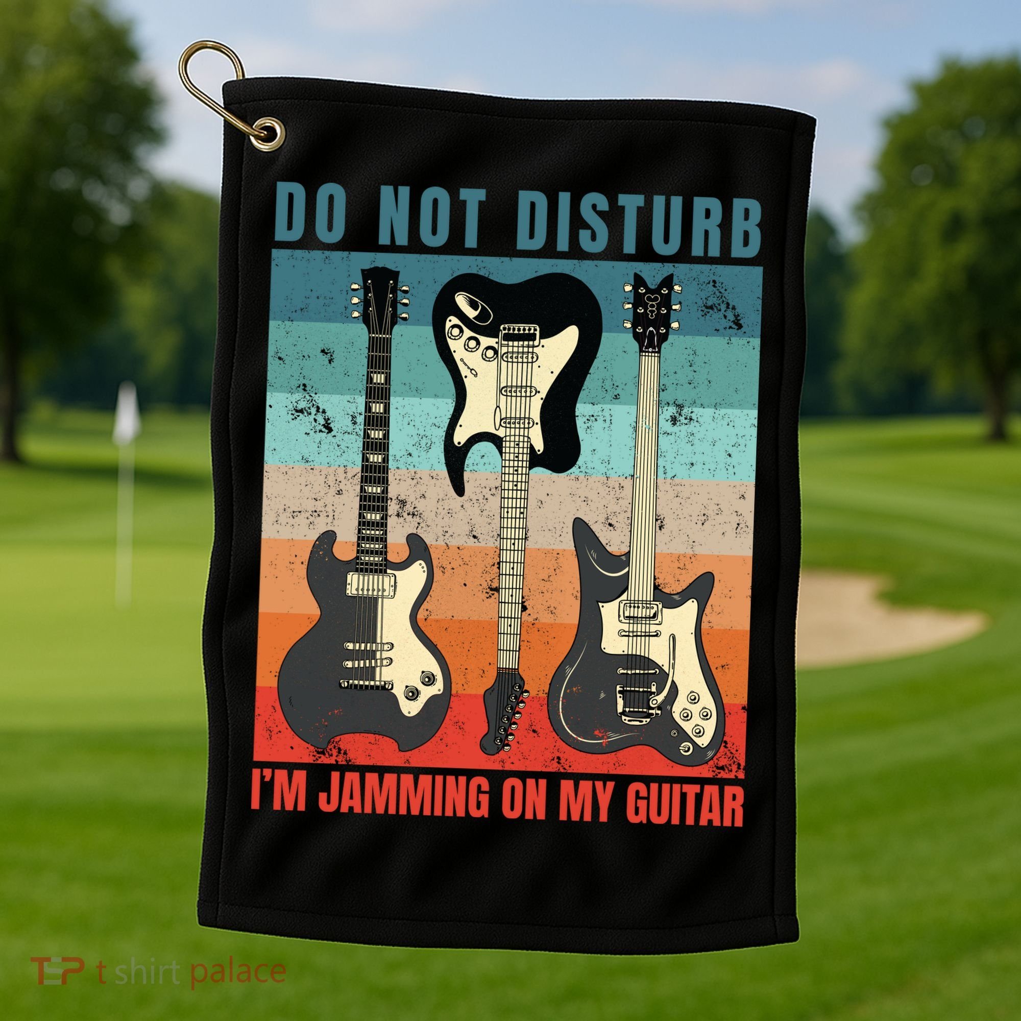Electric Guitars Retro Sunset Golf Towel