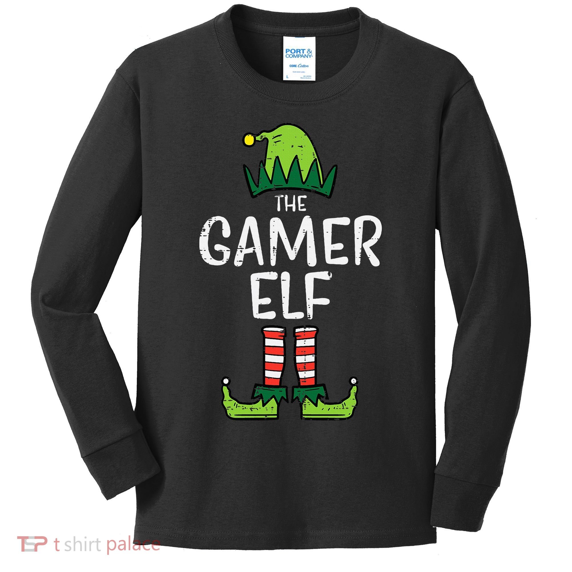 Elf Gamer Xmas Holiday Fun Kids Long Sleeve Shirt