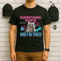 Everything Hurts And I’M Tired Funny Raccoon Meme Gym Cover T-Shirt thumb 6