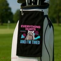 Everything Hurts And I’M Tired Funny Raccoon Meme Gym Cover Golf Towel thumb 2