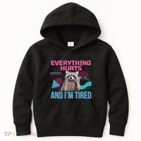 Everything Hurts And I’M Tired Funny Raccoon Meme Gym Cover Kids Hoodie thumb 0