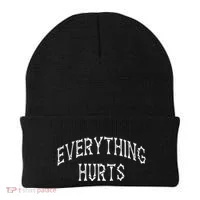 Everything Hurts Bone Letters Beanie thumb 0