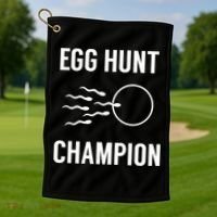 Egg Hunt Champion Gift Funny Dad Easter Pregnancy Announcement Gift Golf Towel thumb 1