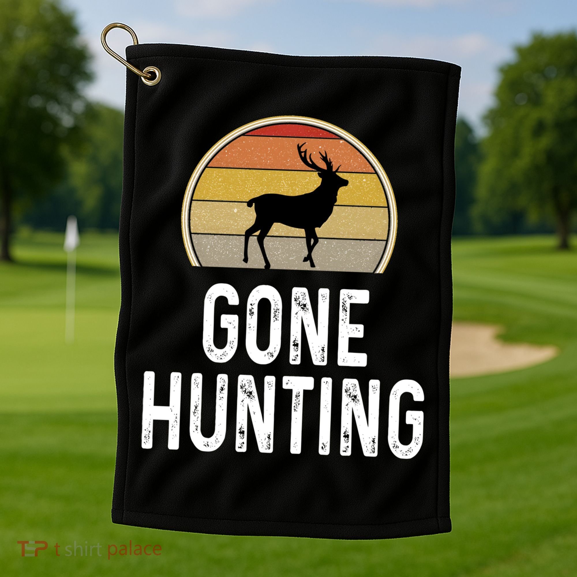 Elk Hunter Funny Gift Funny Elk Hunting Gift Gone Hunting Retro Funny Gift Golf Towel