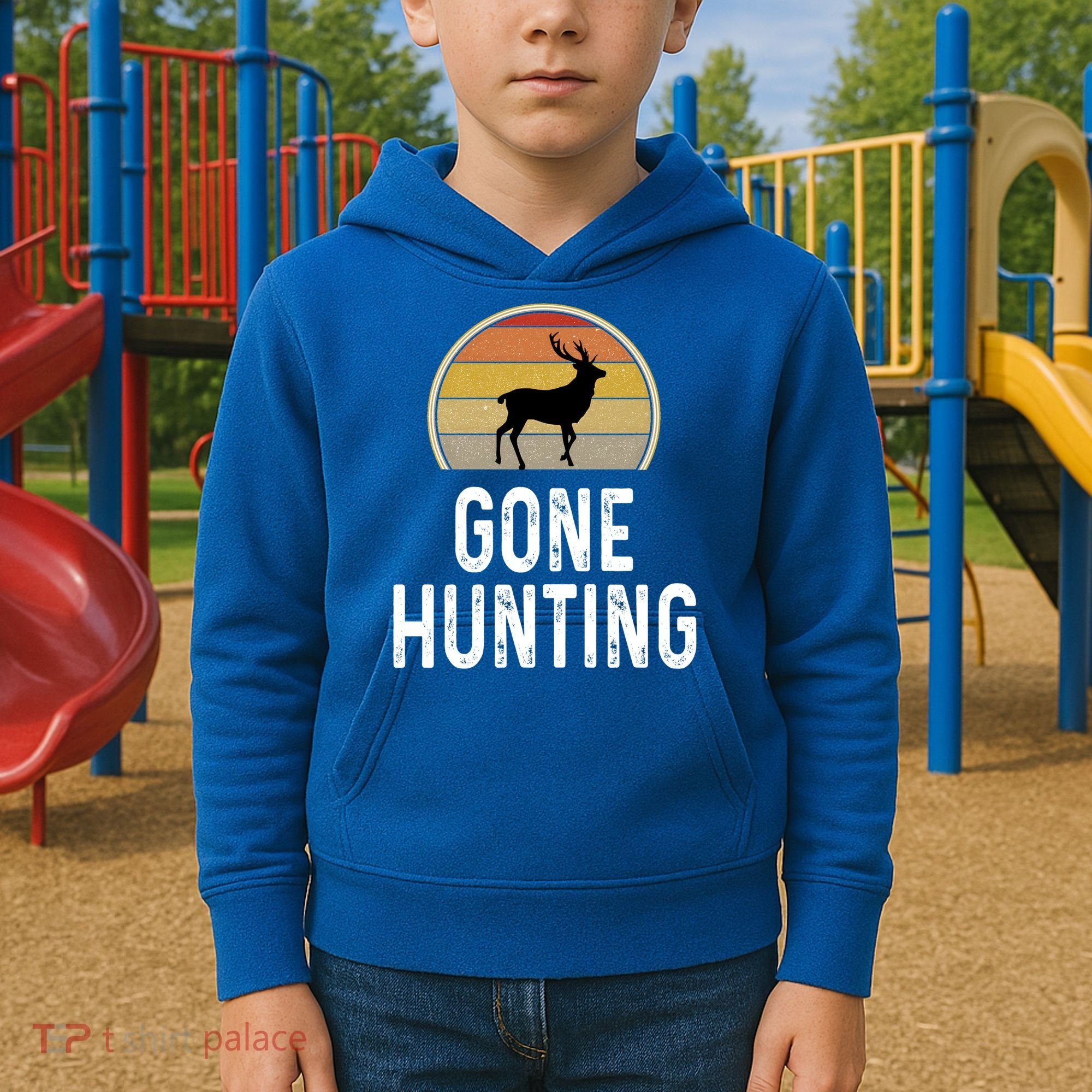 Elk Hunter Funny Gift Funny Elk Hunting Gift Gone Hunting Retro Funny Gift Kids Hoodie