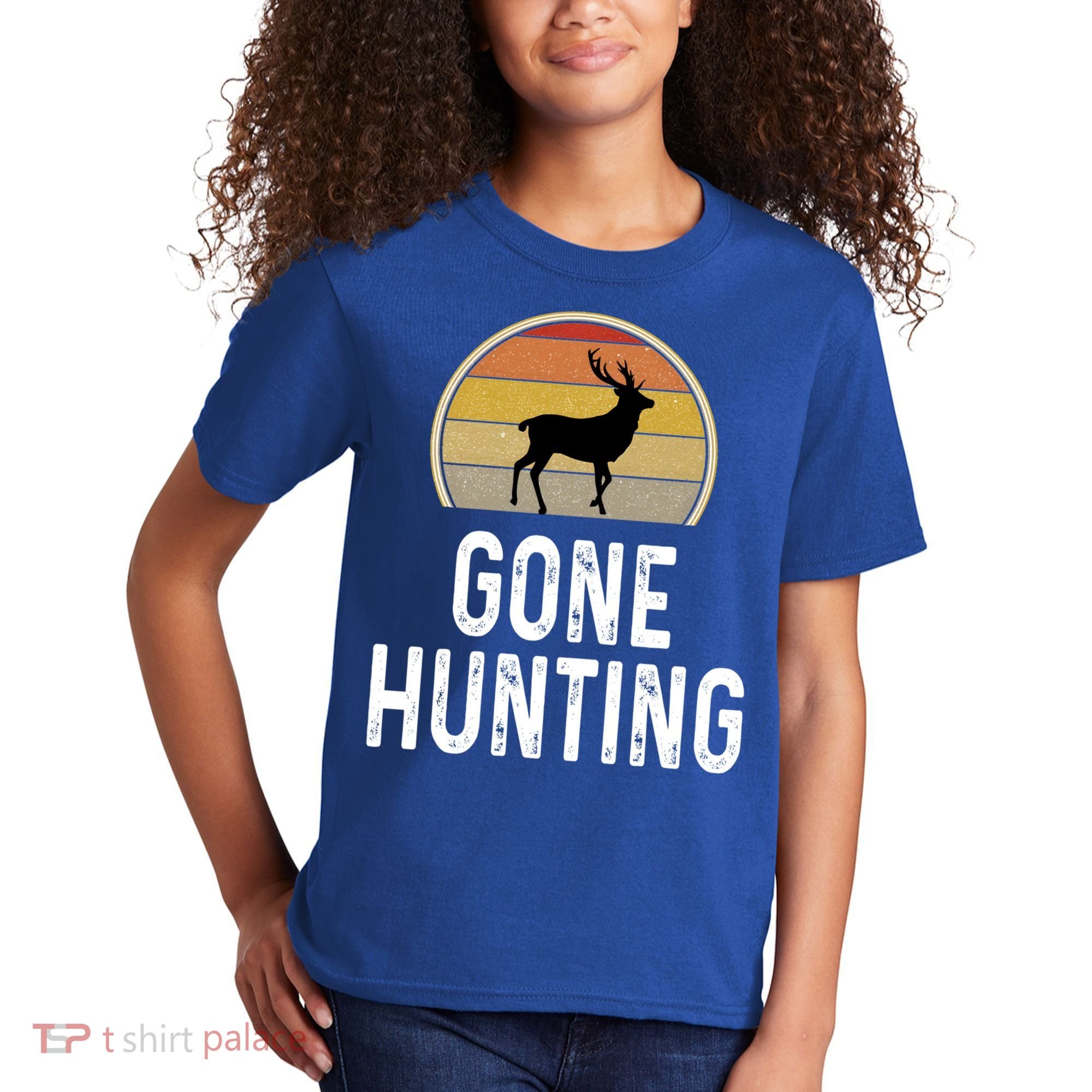 Elk Hunter Funny Gift Funny Elk Hunting Gift Gone Hunting Retro Funny Gift Kids T-Shirt