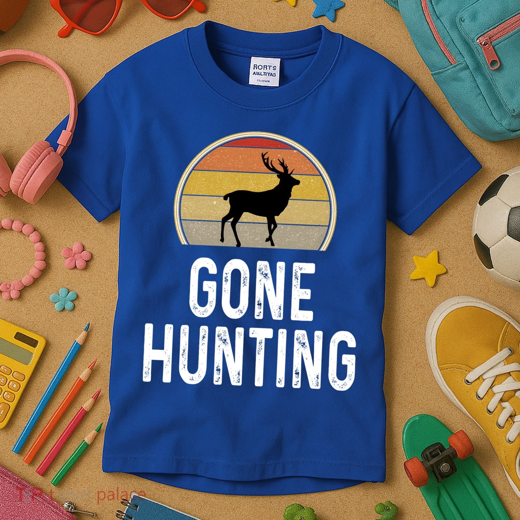 Elk Hunter Funny Gift Funny Elk Hunting Gift Gone Hunting Retro Funny Gift Kids T-Shirt