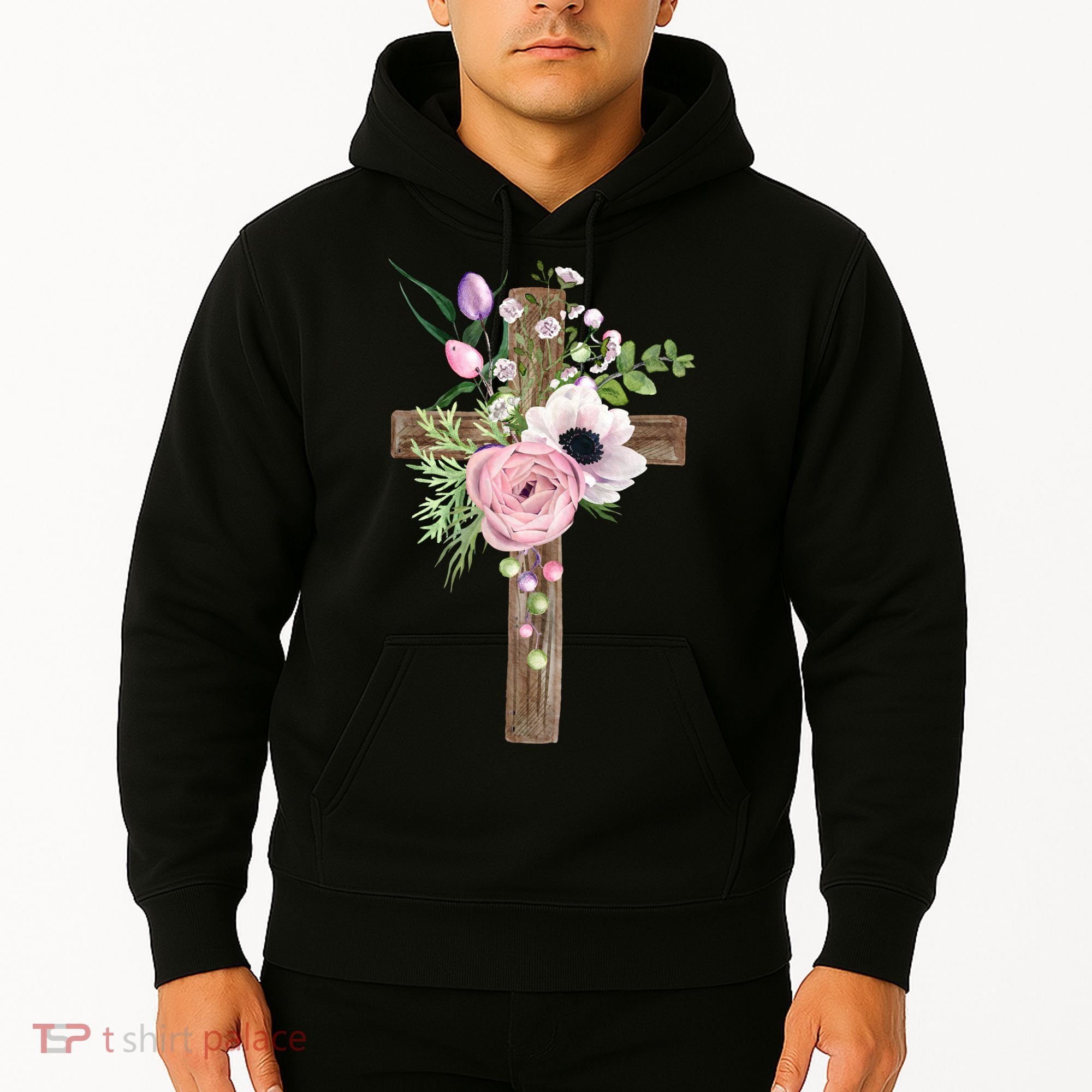 Easter Holiday Floral Cross Hoodie