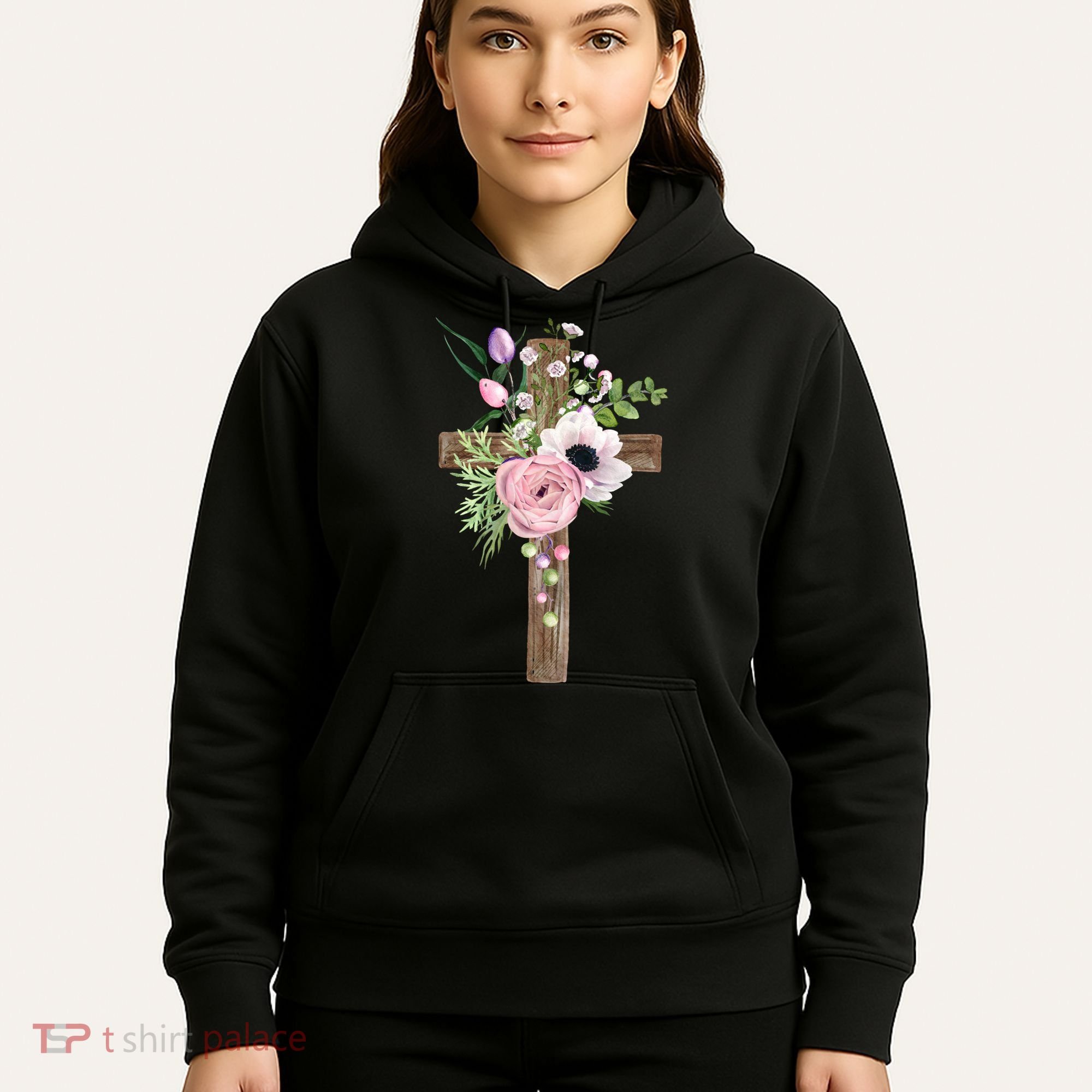 Easter Holiday Floral Cross Hoodie