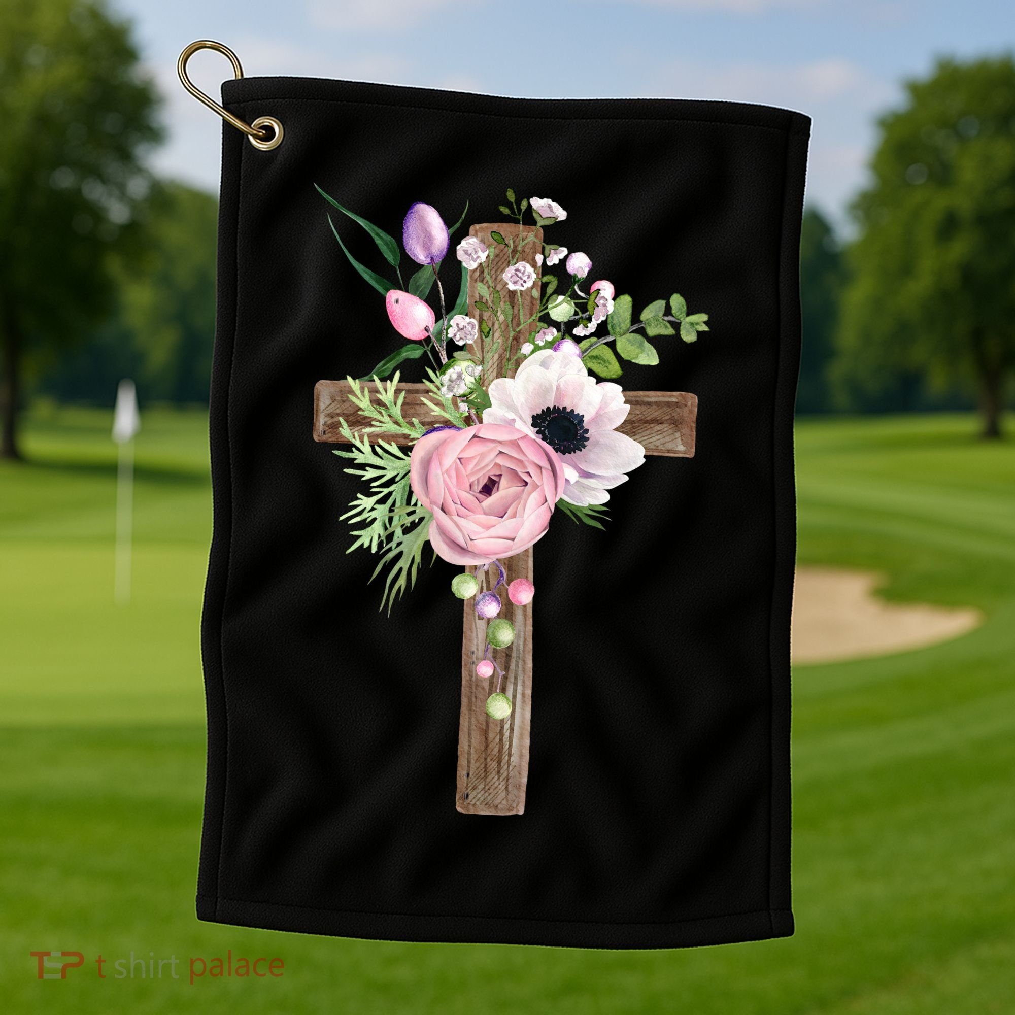 Easter Holiday Floral Cross Golf Towel