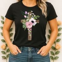 Easter Holiday Floral Cross Women's T-Shirt thumb 2