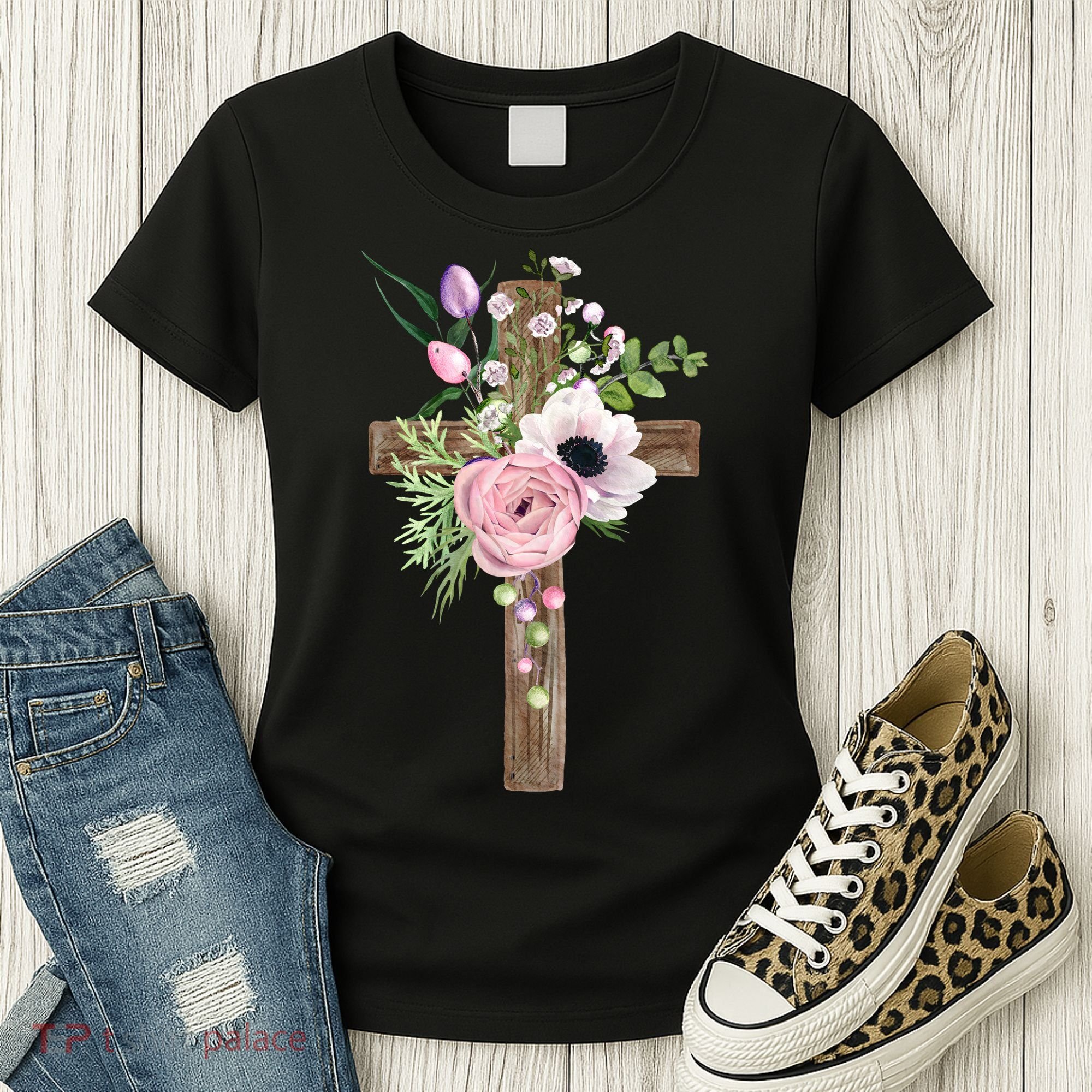 Easter Holiday Floral Cross Women's T-Shirt