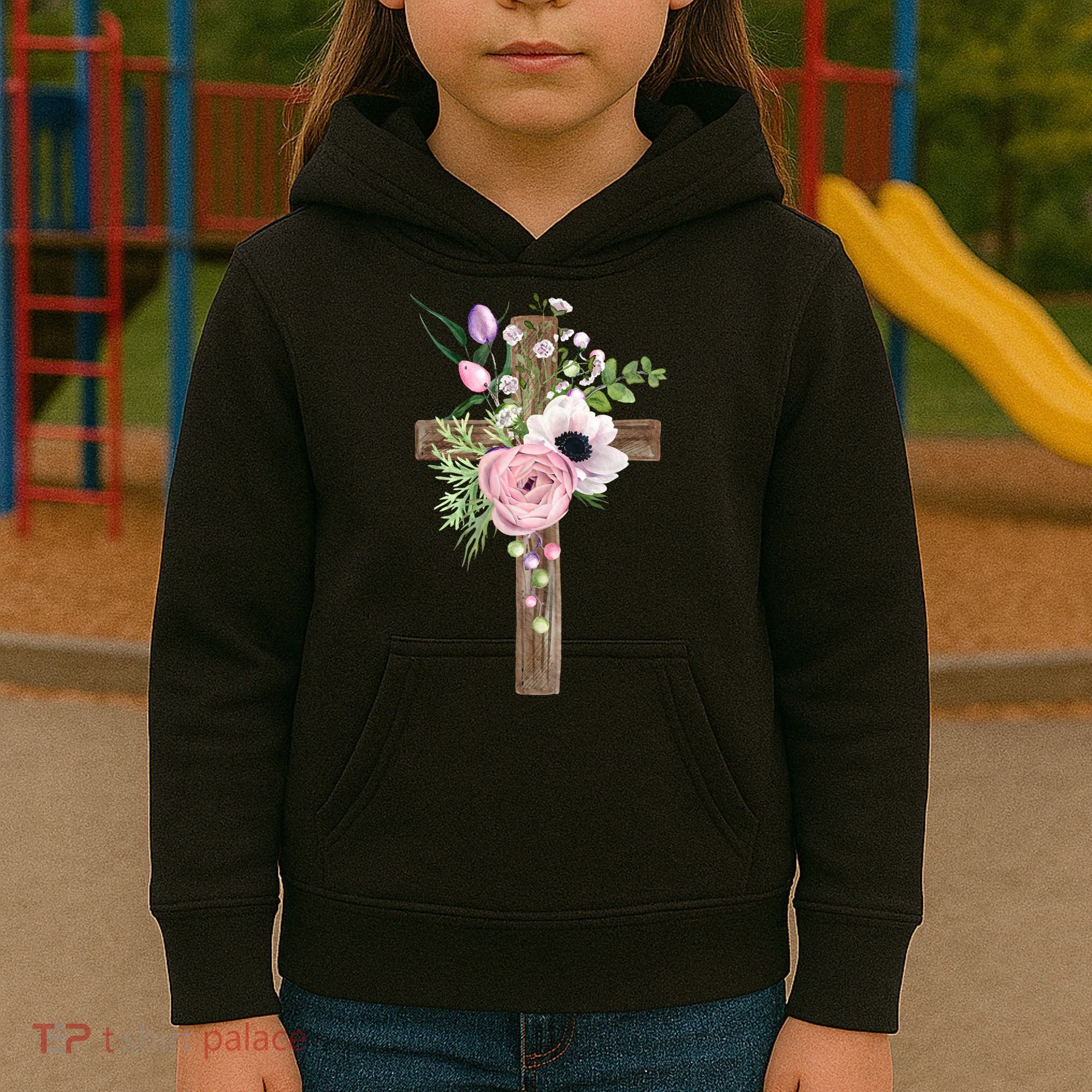 Easter Holiday Floral Cross Kids Hoodie