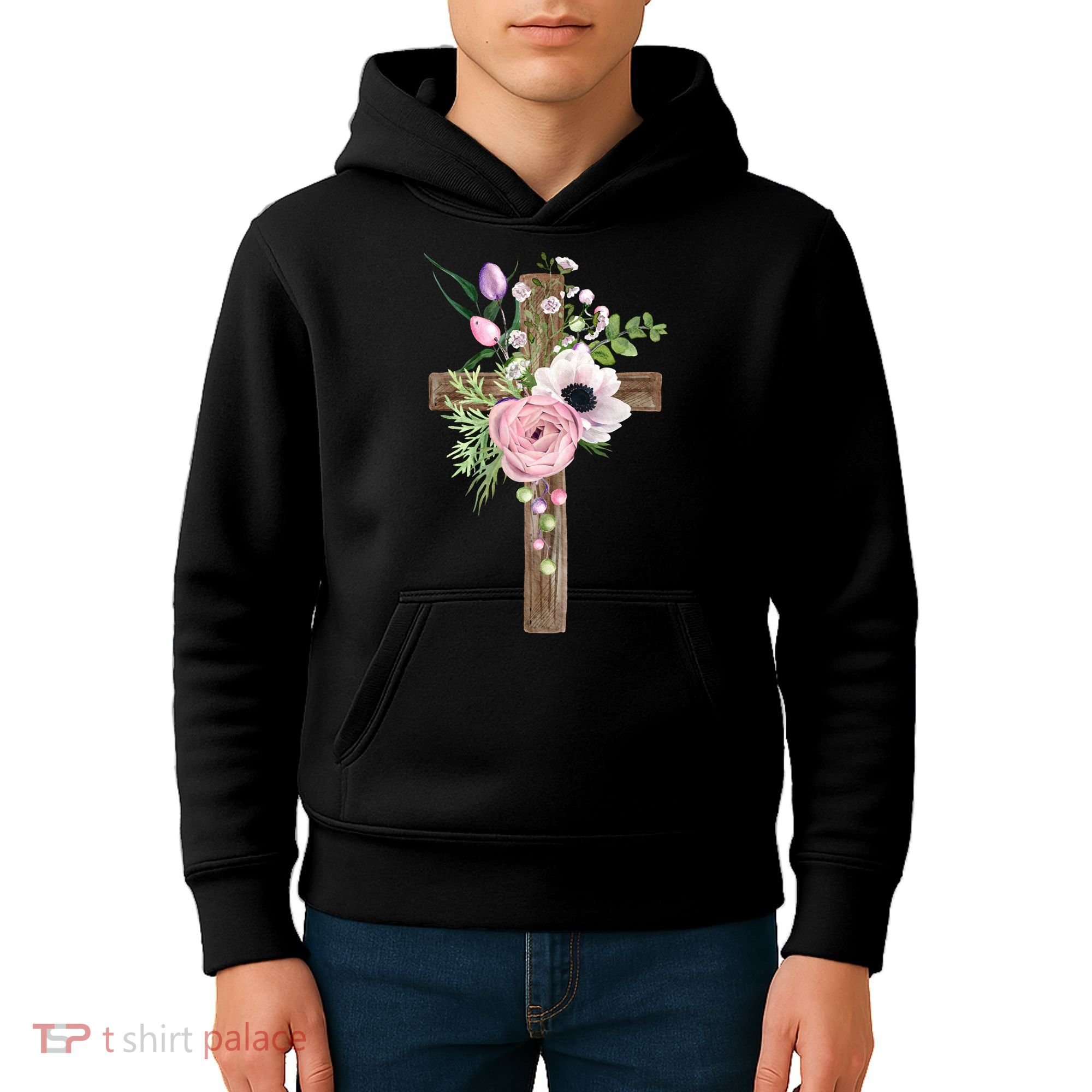 Easter Holiday Floral Cross Kids Hoodie