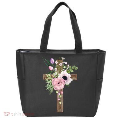 Easter Holiday Floral Cross Tote Bag
