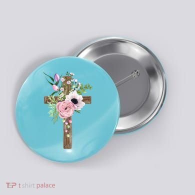 Easter Holiday Floral Cross Button