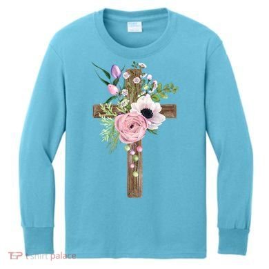 Easter Holiday Floral Cross Kids Long Sleeve Shirt