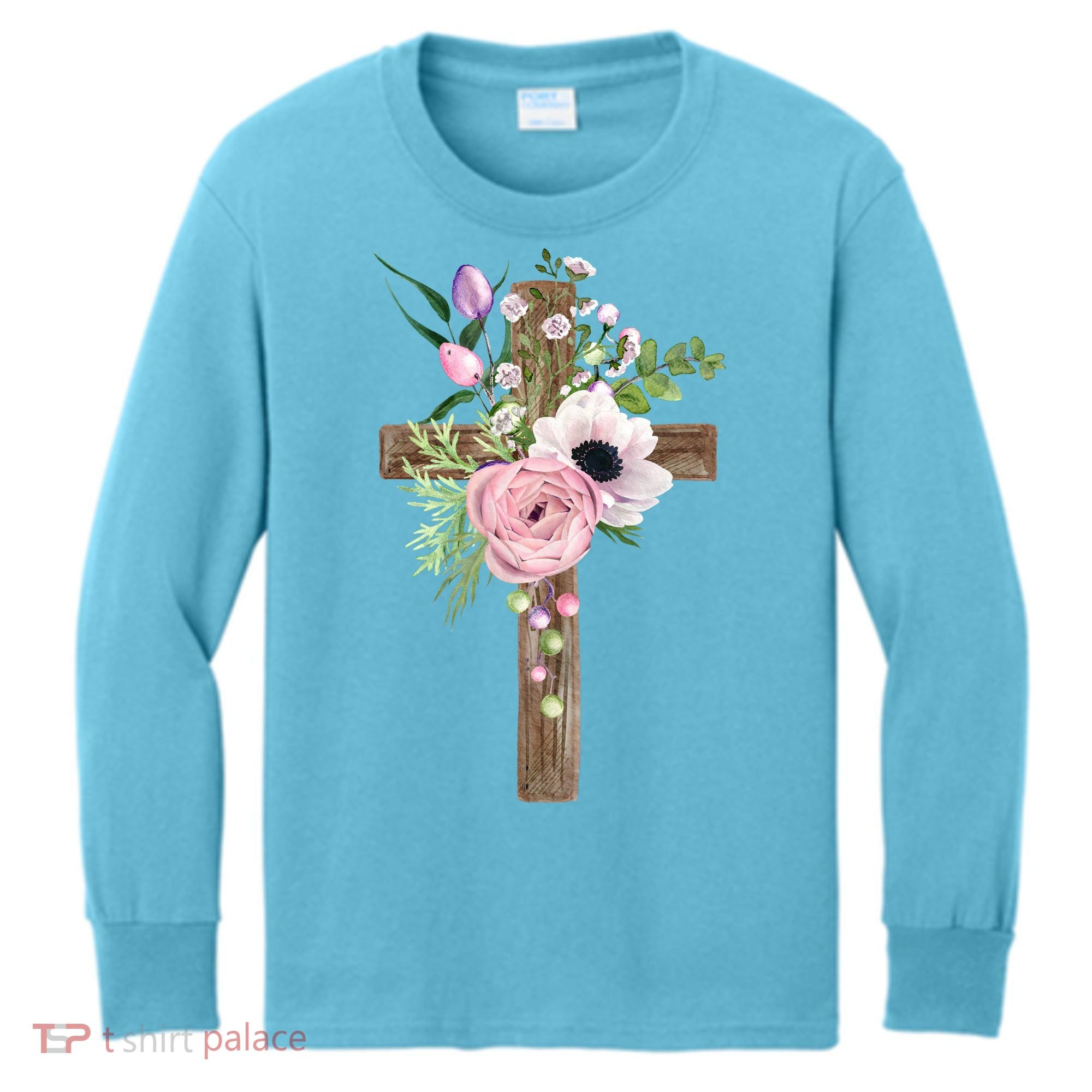 Easter Holiday Floral Cross Kids Long Sleeve Shirt