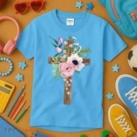 Easter Holiday Floral Cross Kids T-Shirt thumb 3