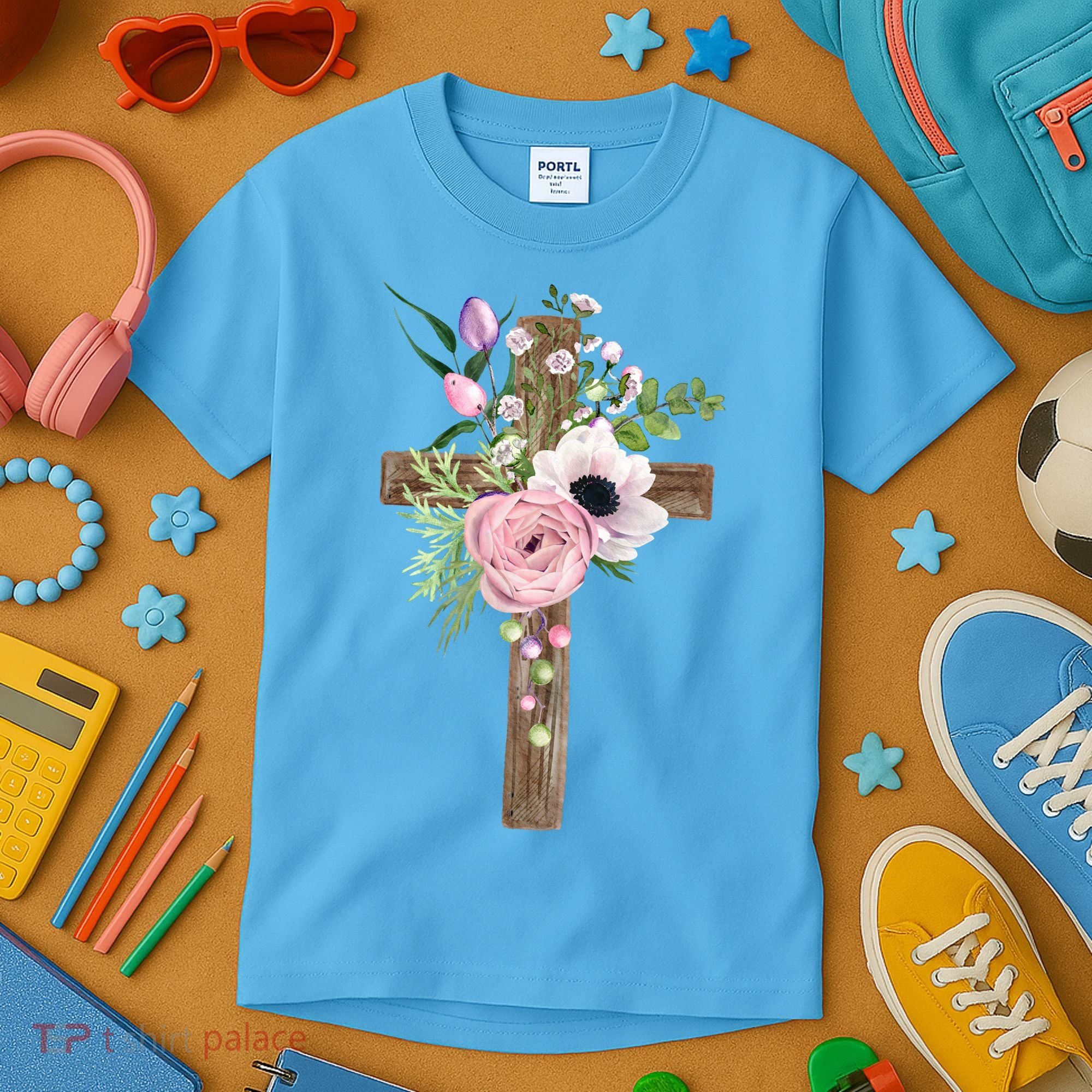 Easter Holiday Floral Cross Kids T-Shirt