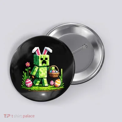 Egg Hunting Gamer Easter Pixel Bunny  Button