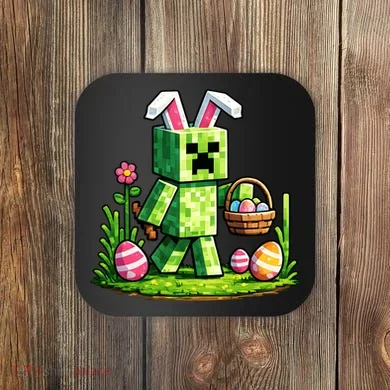Egg Hunting Gamer Easter Pixel Bunny  Coaster