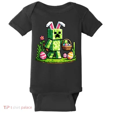 Egg Hunting Gamer Easter Pixel Bunny  Baby Bodysuit