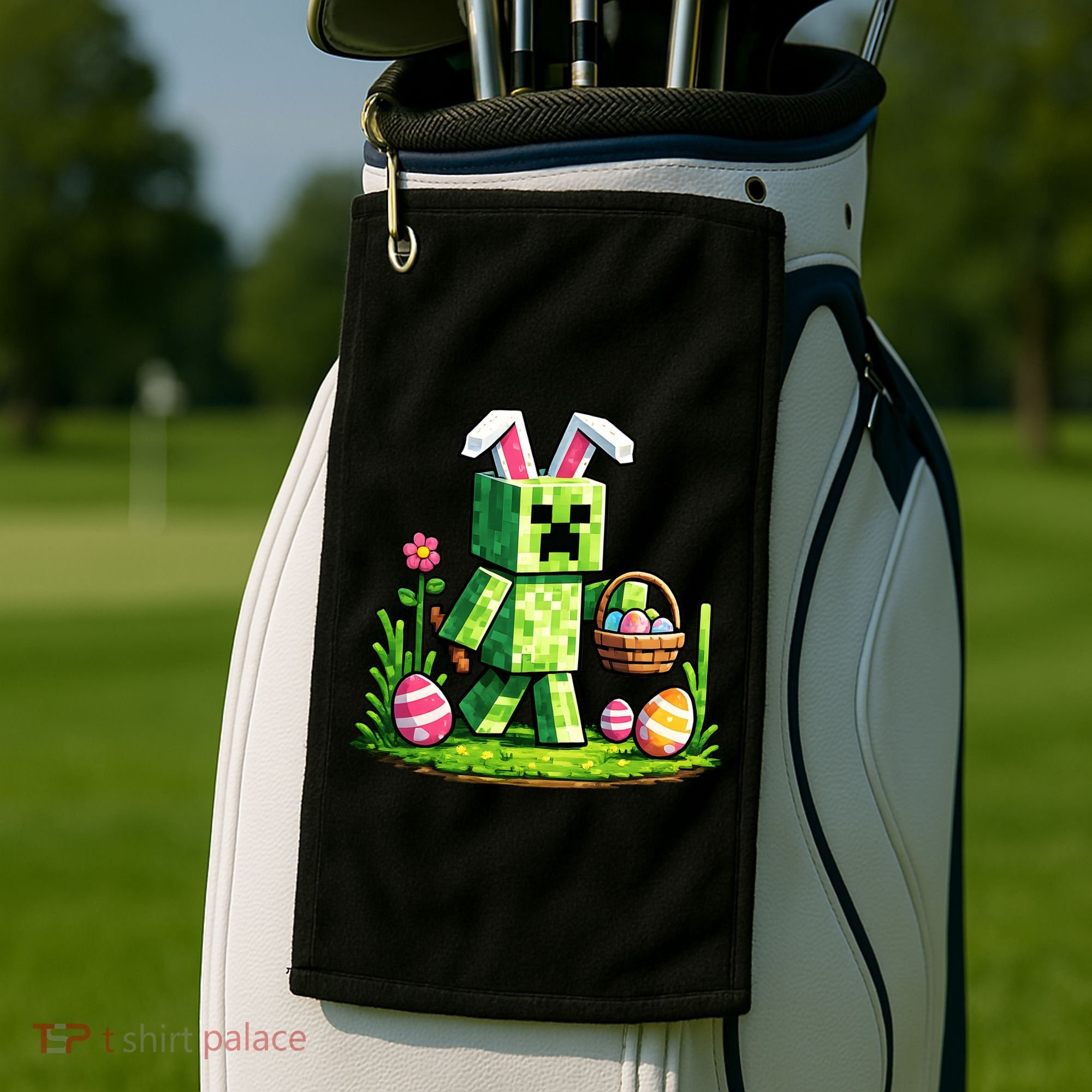 Egg Hunting Gamer Easter Pixel Bunny  Golf Towel