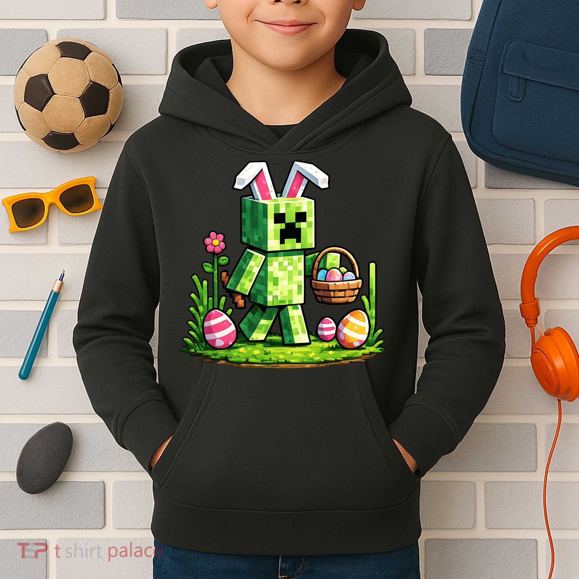 Egg Hunting Gamer Easter Pixel Bunny  Kids Hoodie