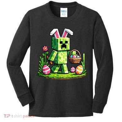 Egg Hunting Gamer Easter Pixel Bunny  Kids Long Sleeve Shirt