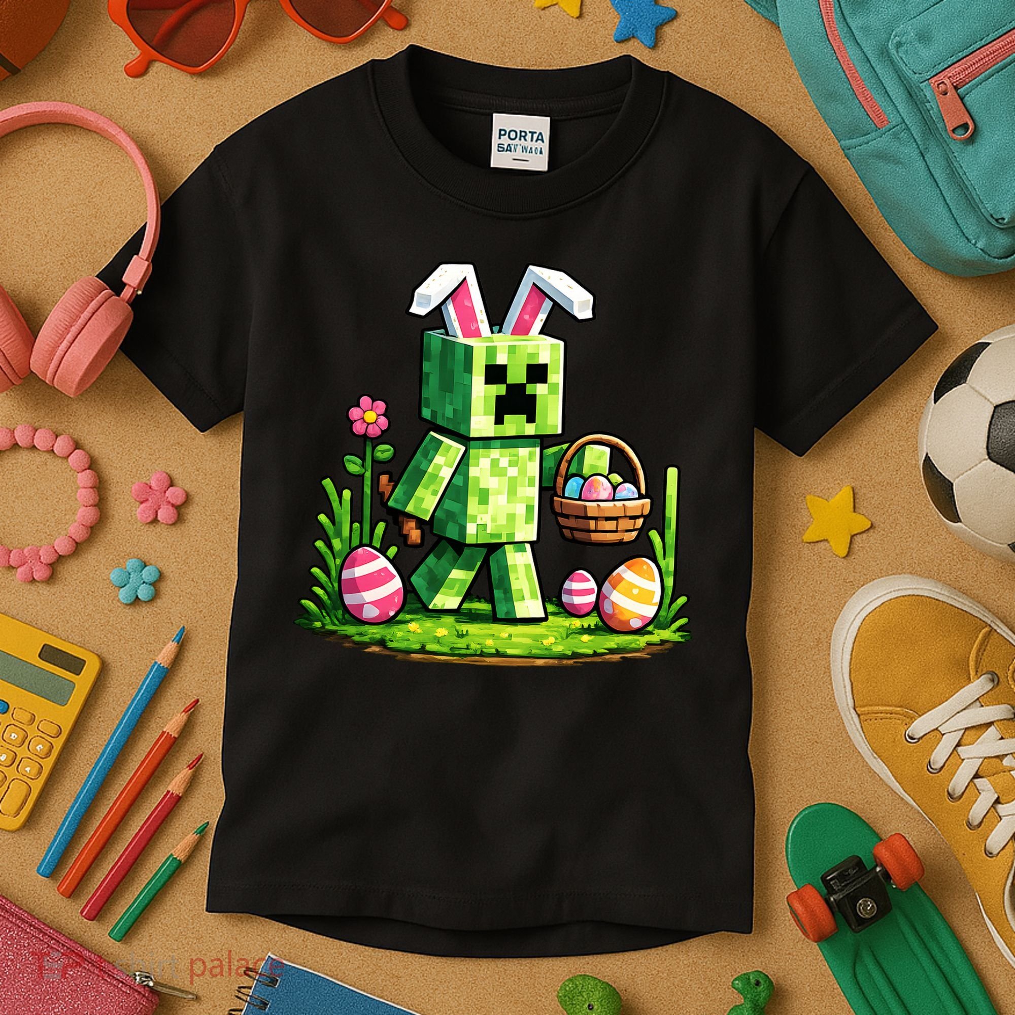 Egg Hunting Gamer Easter Pixel Bunny  Kids T-Shirt