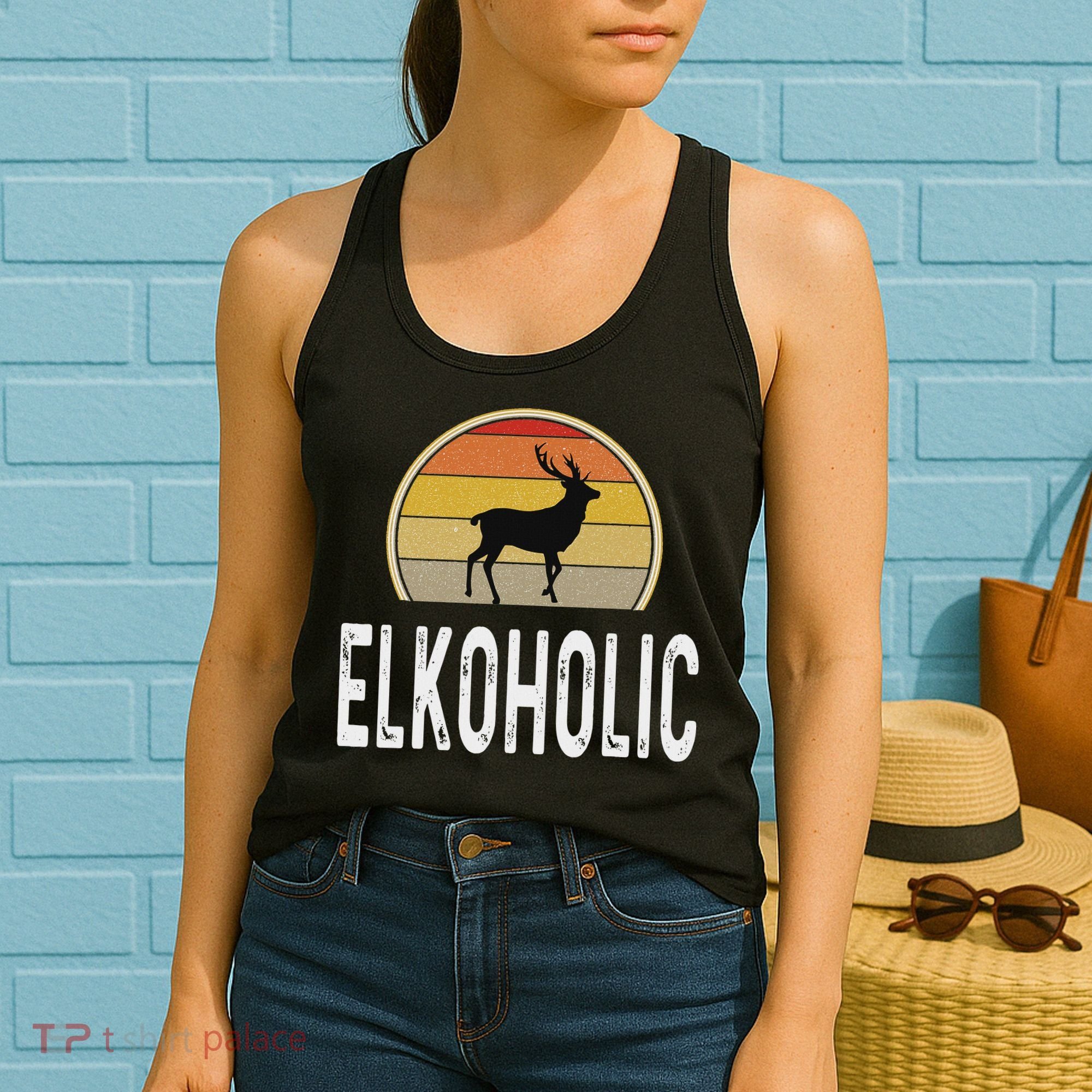 Elk Hunter Gifts Funny Elk Hunting Elkoholic Retro Women's Tank Top
