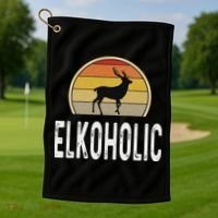 Elk Hunter Gifts Funny Elk Hunting Elkoholic Retro Golf Towel thumb 1