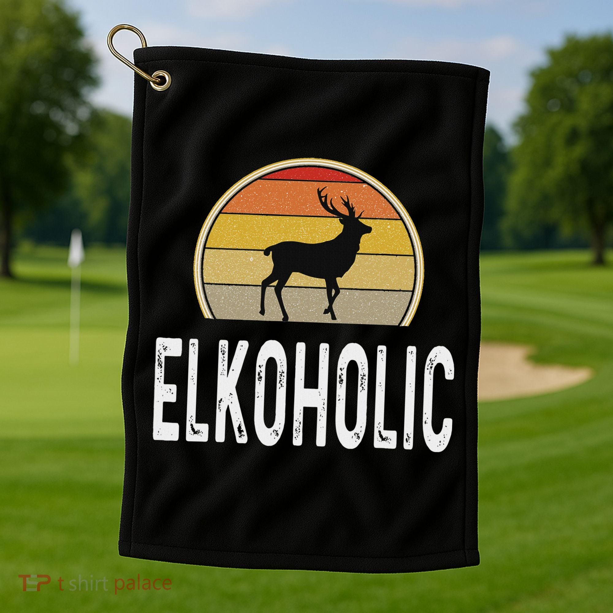 Elk Hunter Gifts Funny Elk Hunting Elkoholic Retro Golf Towel