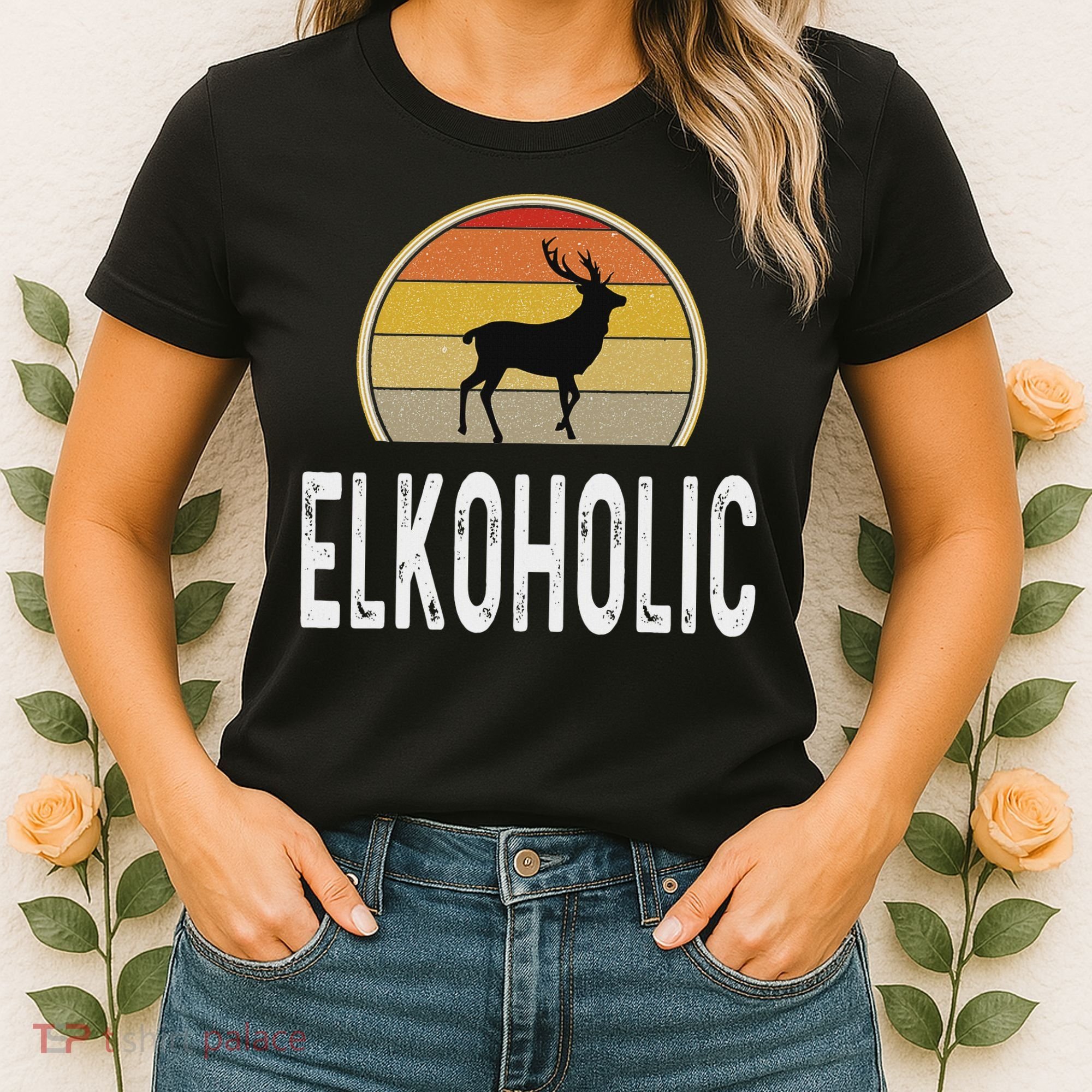 Elk Hunter Gifts Funny Elk Hunting Elkoholic Retro Women's T-Shirt